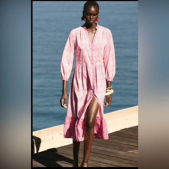 🔥🔥Zara Pink Patterned Midi Dress - Picture 7 of 9